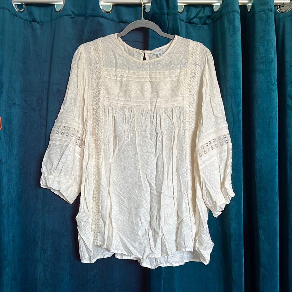 Time and Tru Victorian style blouse with long sleeves and stitch detail in XXL